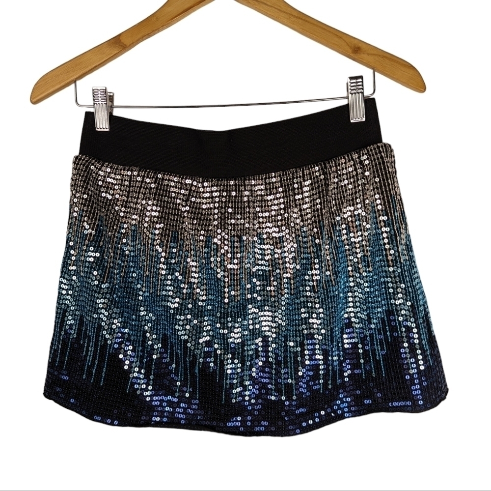 Free People Ombre Sequin Mini Skirt Blue Silver Party M - Picture 9 of 12